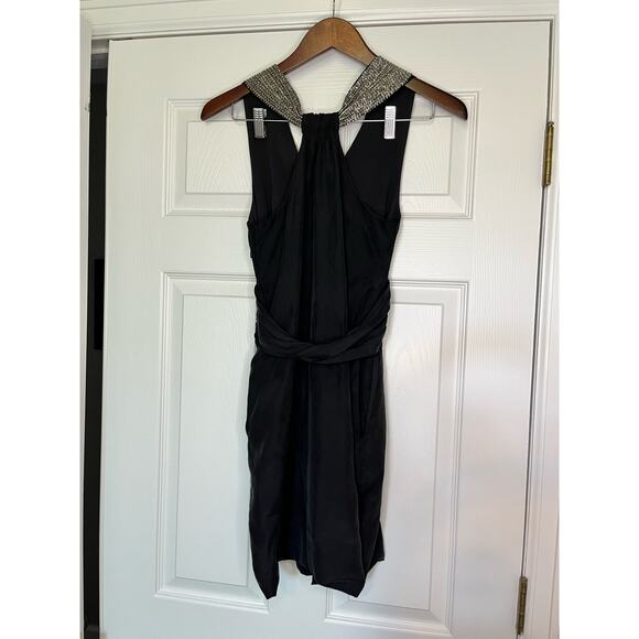 Theory Black Silk Semi Formal Dress Size 0 Beaded Neckline New‎ Year's Eve - Picture 5 of 10